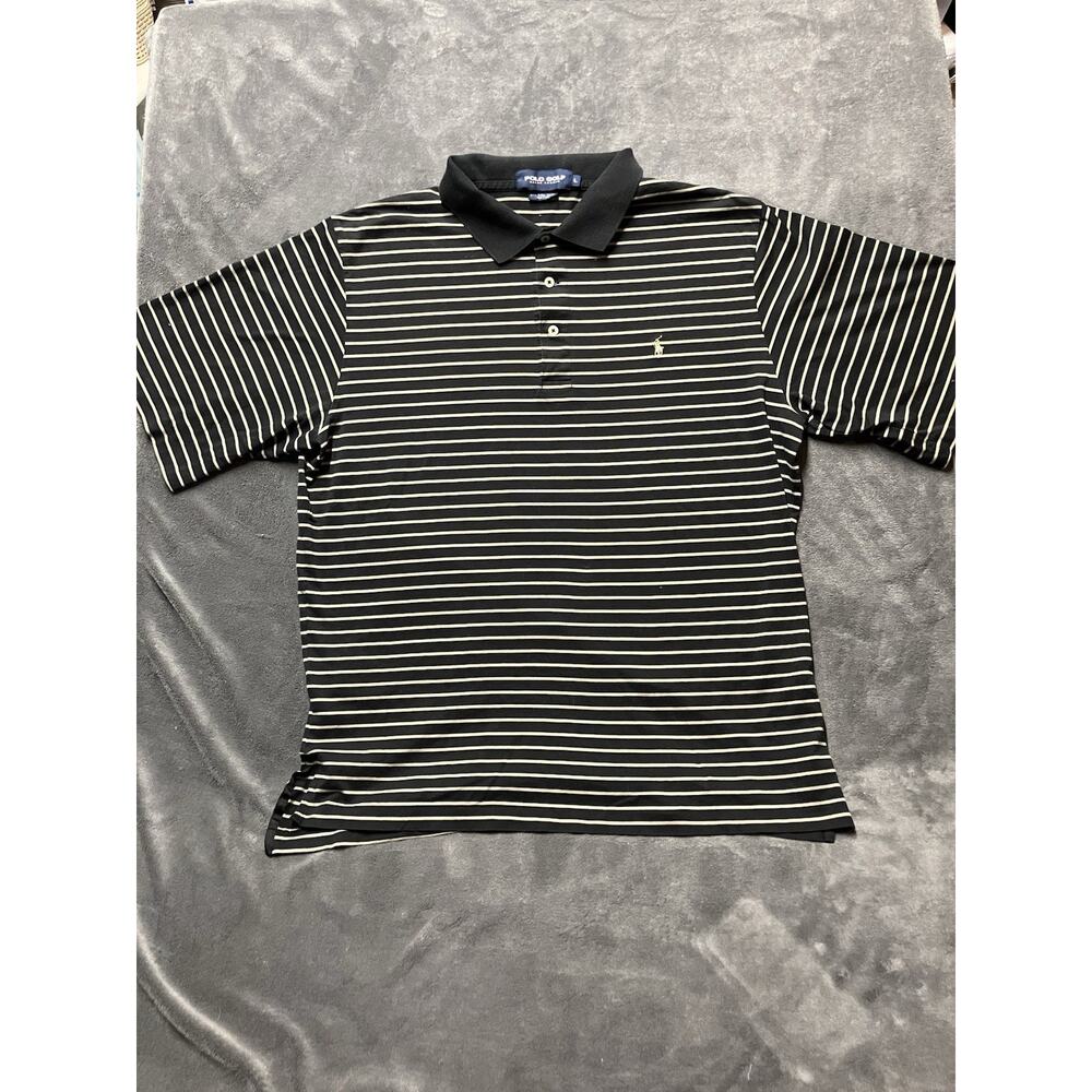 Polo Golf Ralph Lauren Men’s L Striped Black 100% Pima Cotton Preppy Old Money